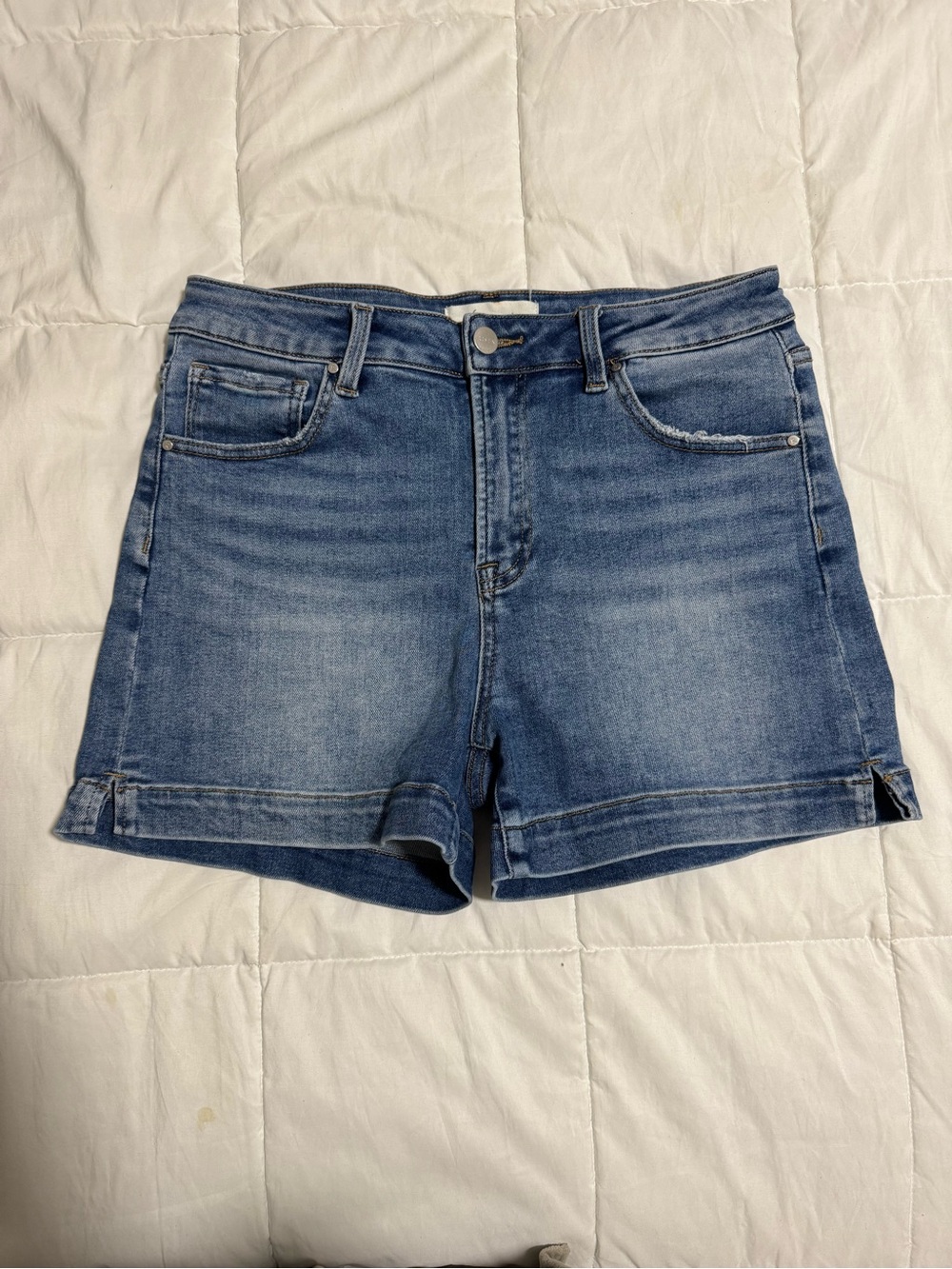 Mid-Rise Blue Denim Jean Shorts for Women